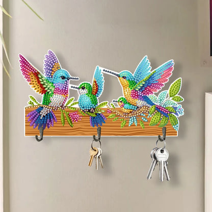 Bird Wooden Diamond Art Hanging Hooks with 3 Hooks Rhinestone Painting Coat Hook DIY Diamond Painting Art Hooks