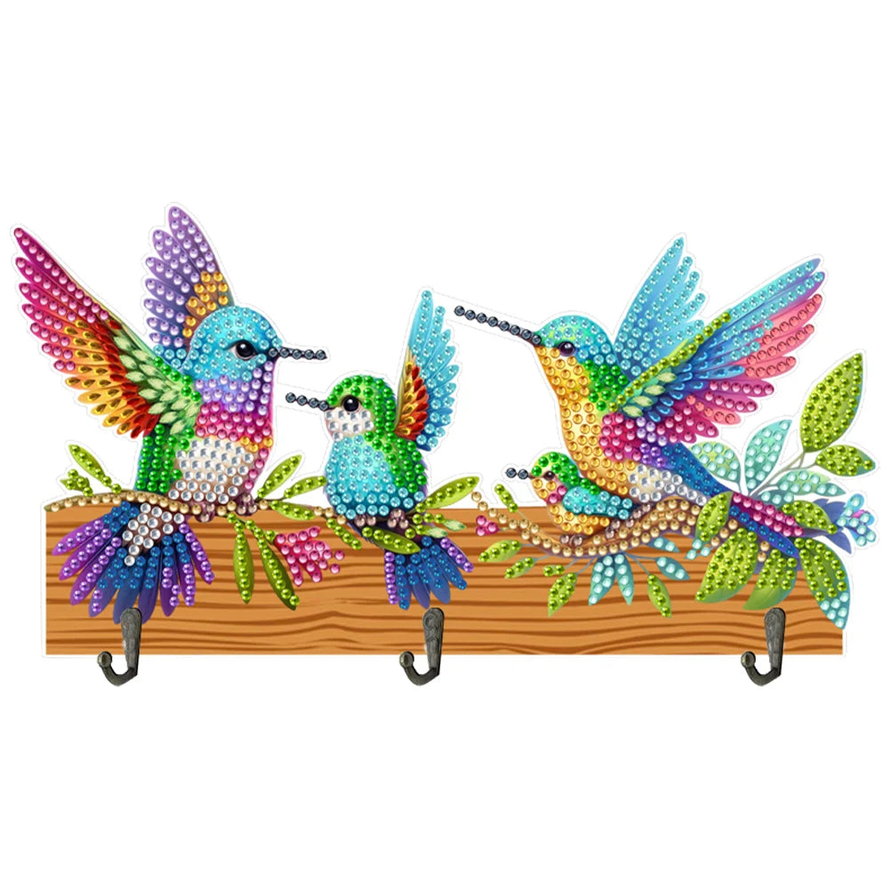 Bird Wooden Diamond Art Hanging Hooks with 3 Hooks Rhinestone Painting Coat Hook DIY Diamond Painting Art Hooks