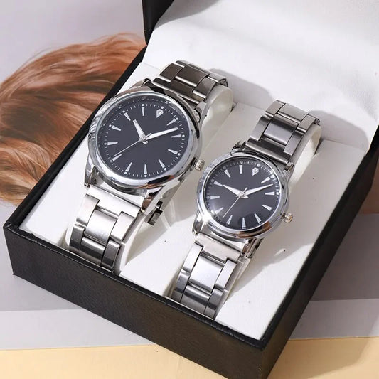 2PCS Couple's Watches Men Business Watch Fashion Stainless Steel Band Analog Women Quartz Watch(Without Box)