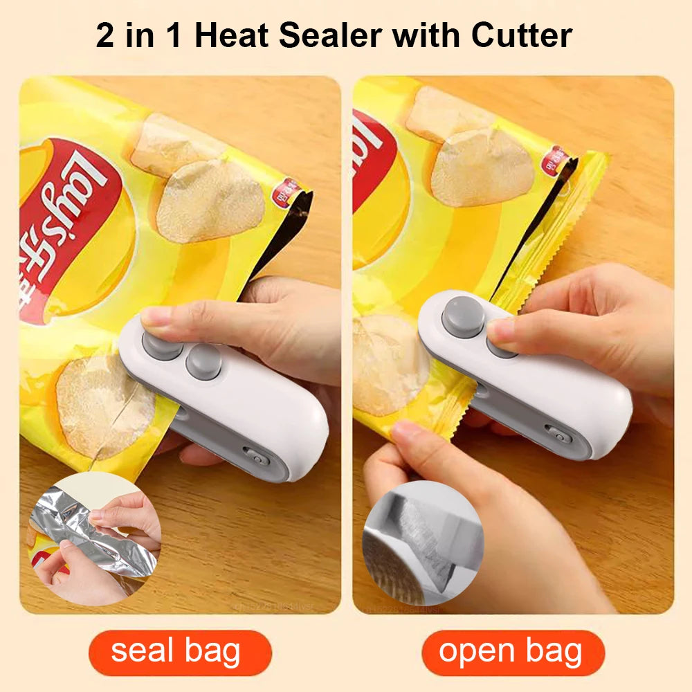 2IN1 Mini Sealing Machine USB Rechargable Heat Sealer Storage Bag Plastic Package Sealer