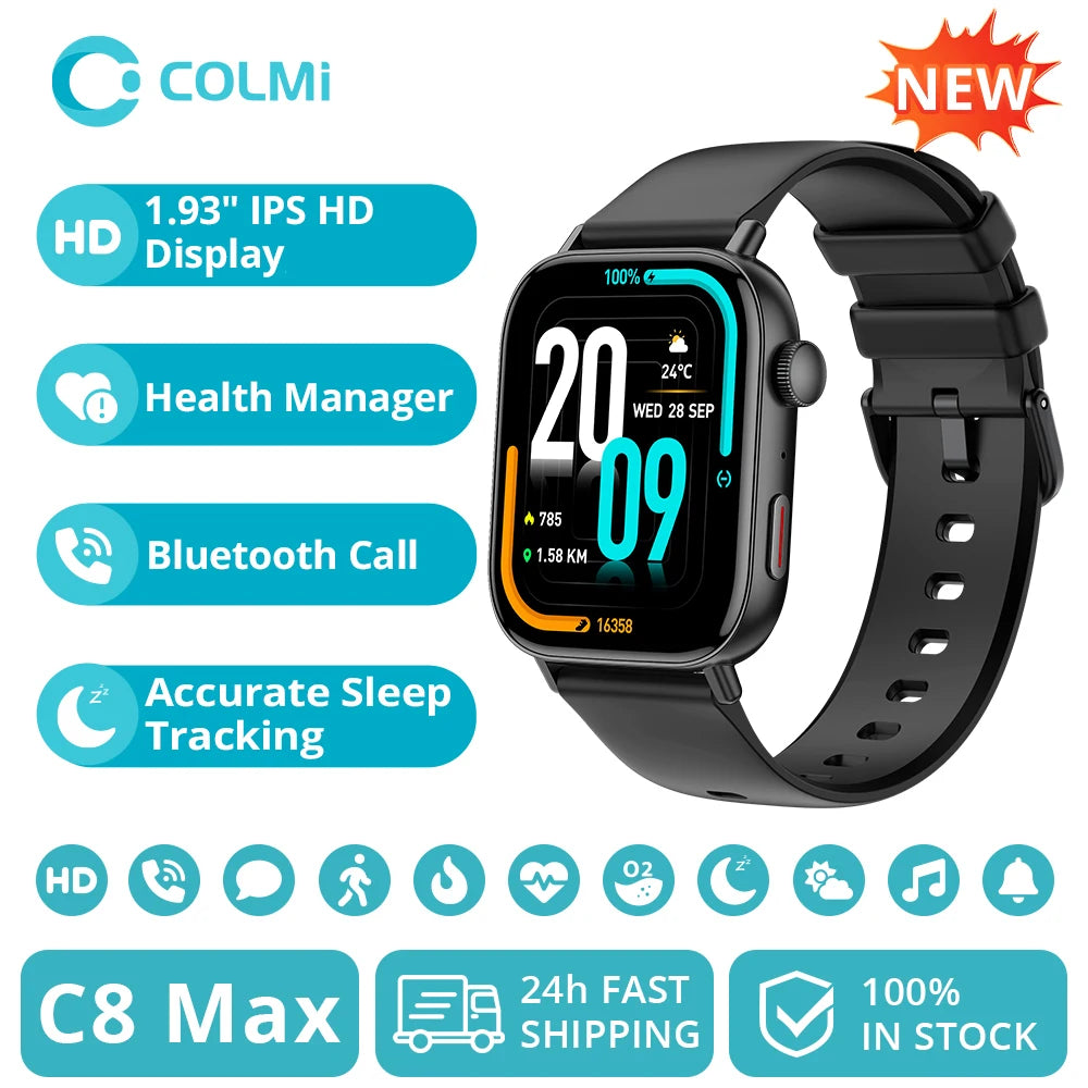 New COLMI C8 Max Voice Calling Smart Watch 1.93" Large HD Color Display Health and Fitness Tracking