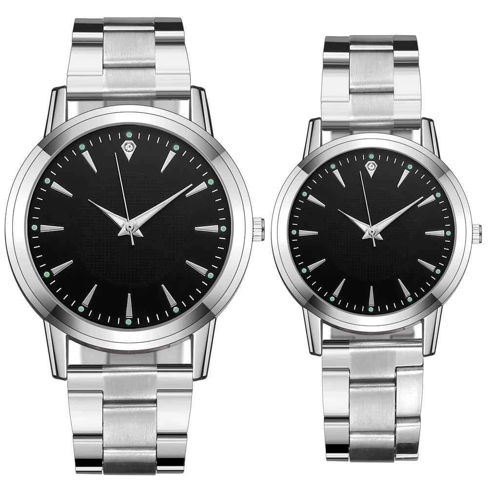 2PCS Couple's Watches Men Business Watch Fashion Stainless Steel Band Analog Women Quartz Watch(Without Box)